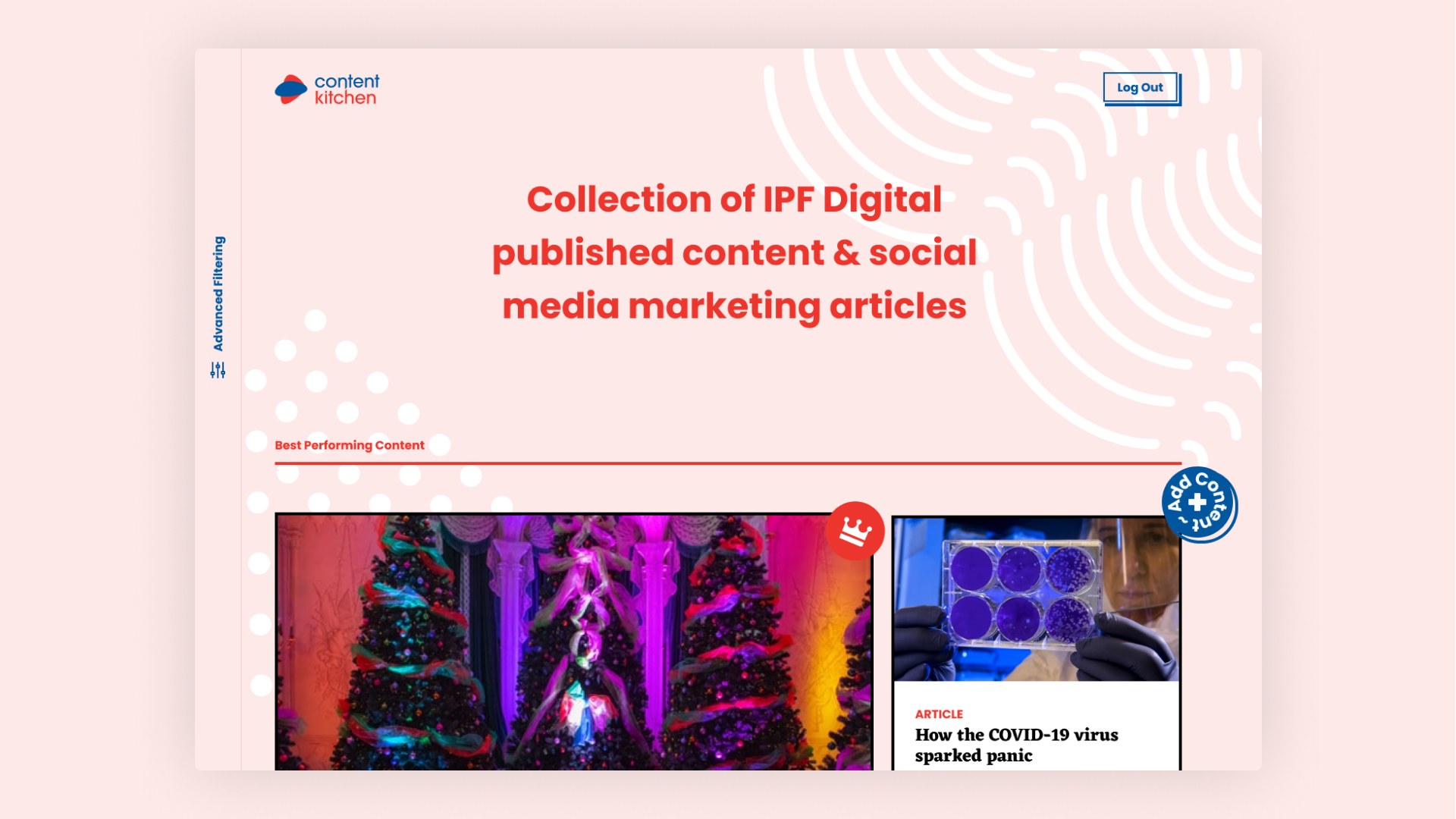 Contentkitchen SaaS töölaua UI/UX disain