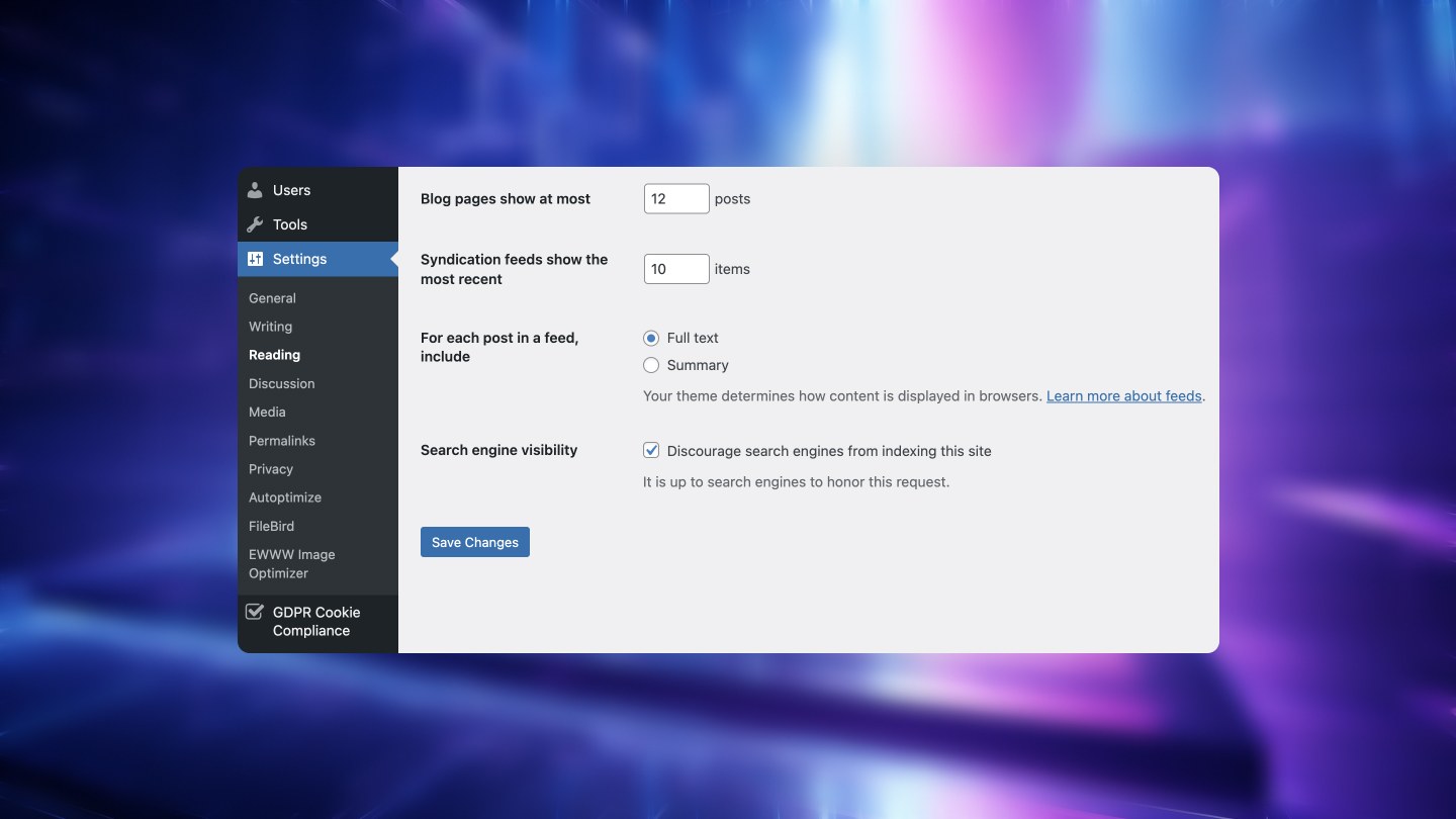 WordPress otsingumootorite lubamine