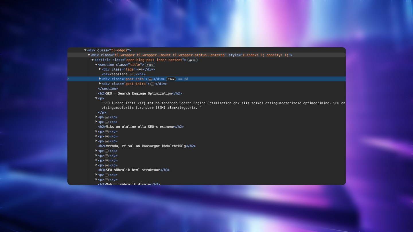 SEO sõbralik veebilehe HTML kood