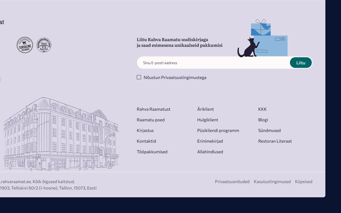 RahvaRaamatu uudiskirjaga liitumis komponendi disain