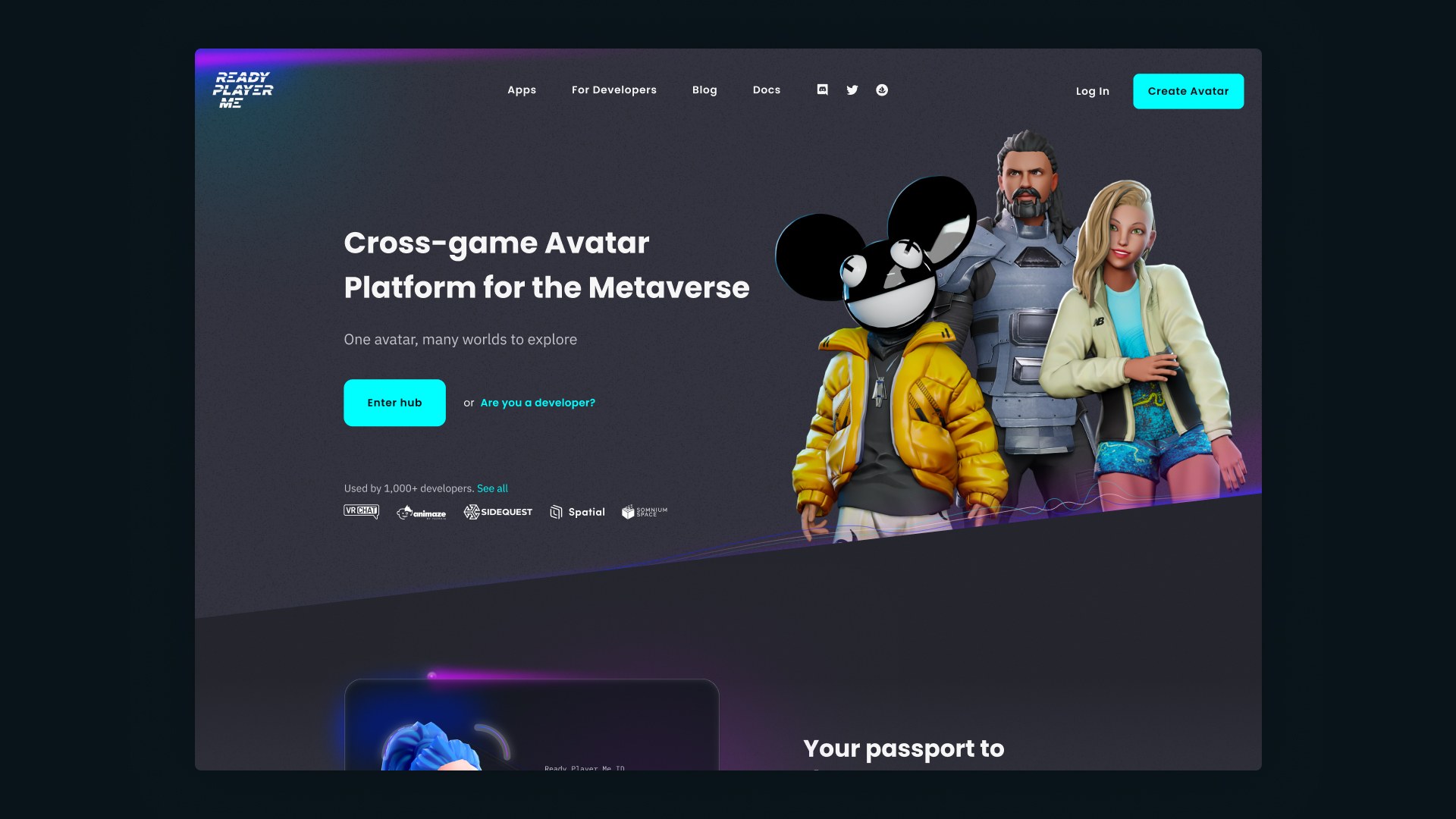 Ready Player Me kodulehekülje kujundus