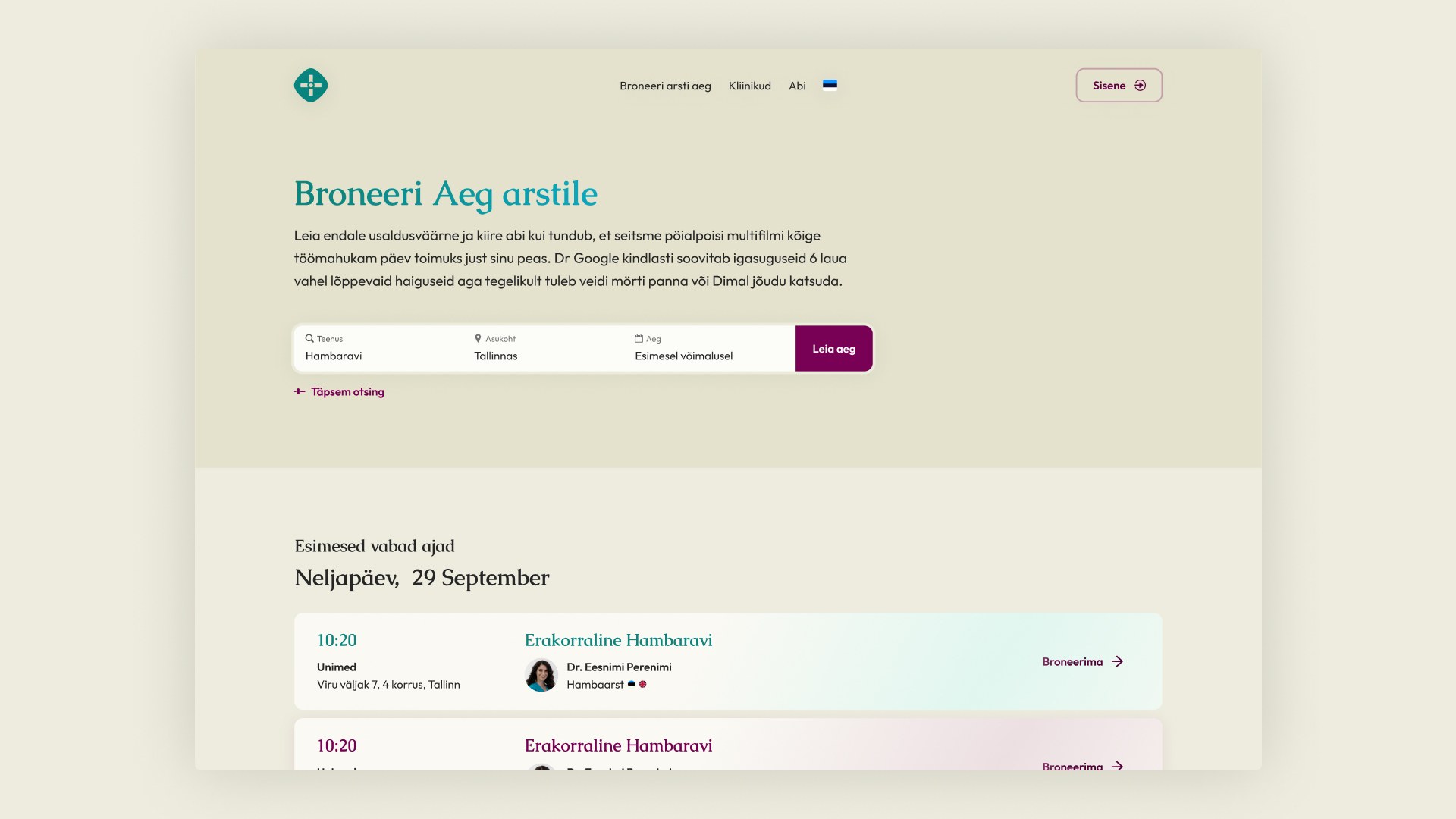 Aegarstile meditsiiniportaali UI/UX disain