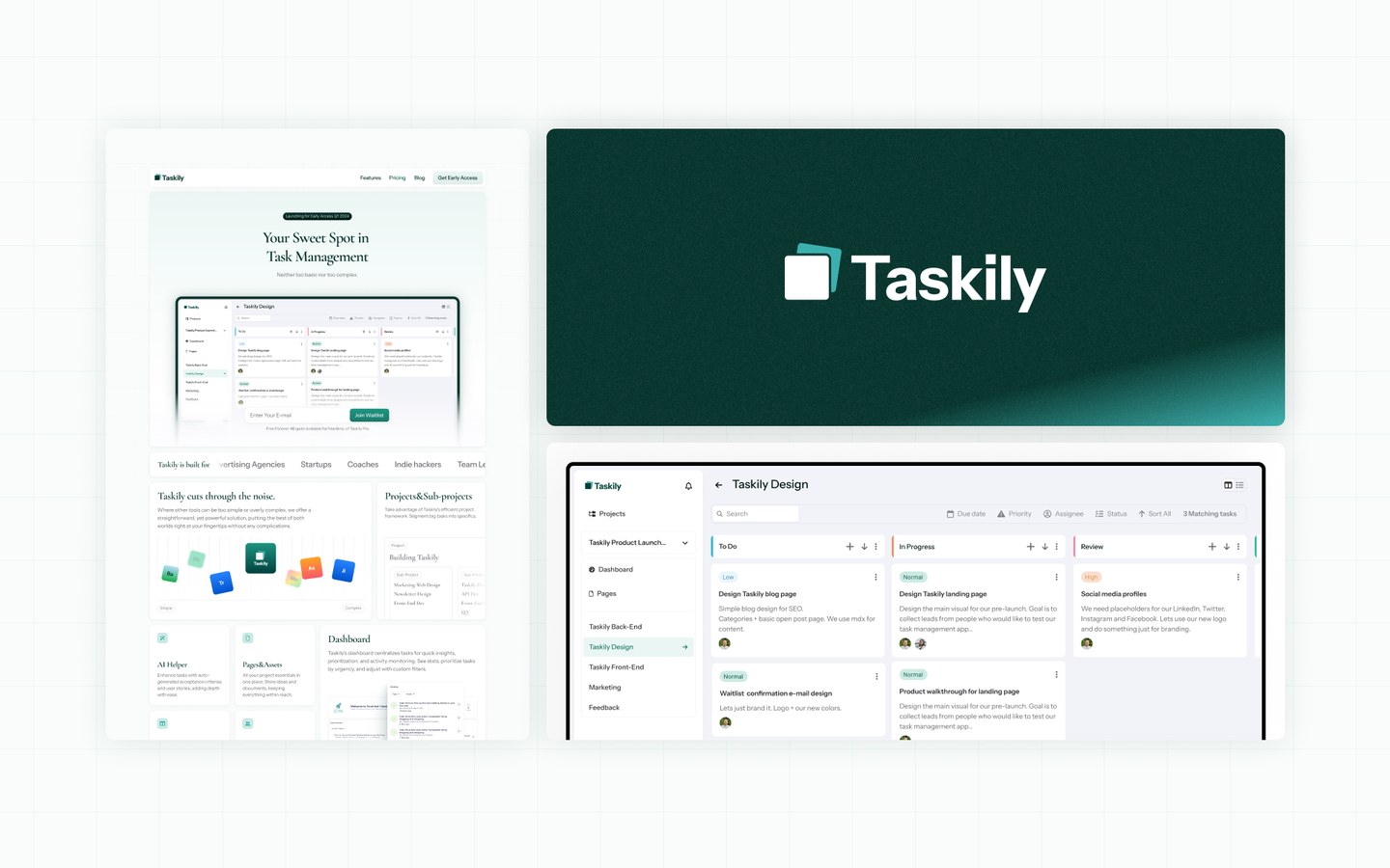 Disainisprindi tulemused - logo disain, maandumislehe disain, SaaS töölaua UI/UX kontseptsioon