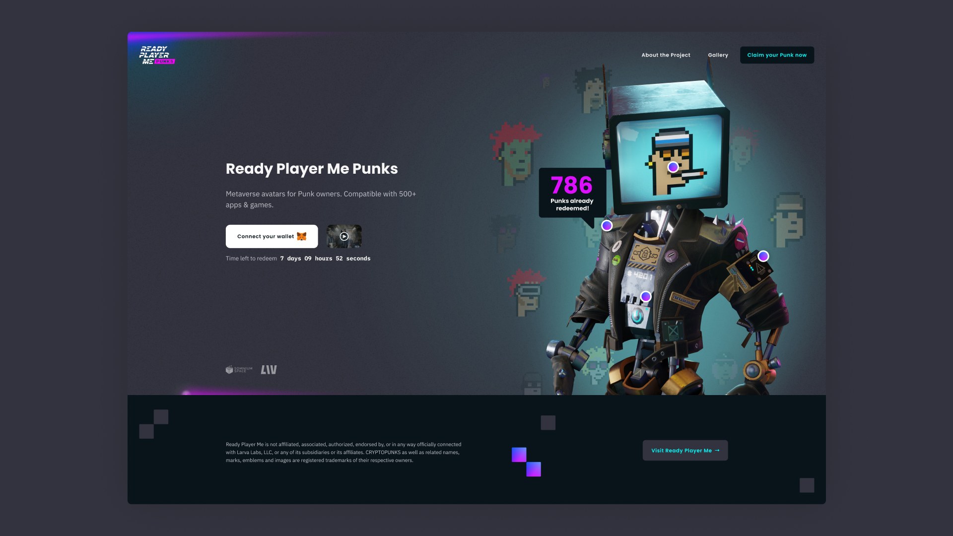 ReadyPlayerMe Punks kampaanialehe UI/UX kujundus