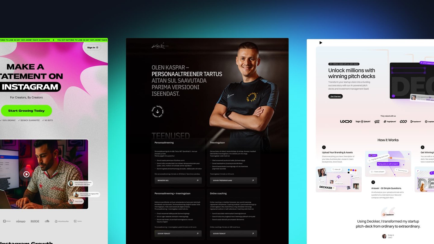Moodsad Frameris kujundatud ja arendatud kodulehed