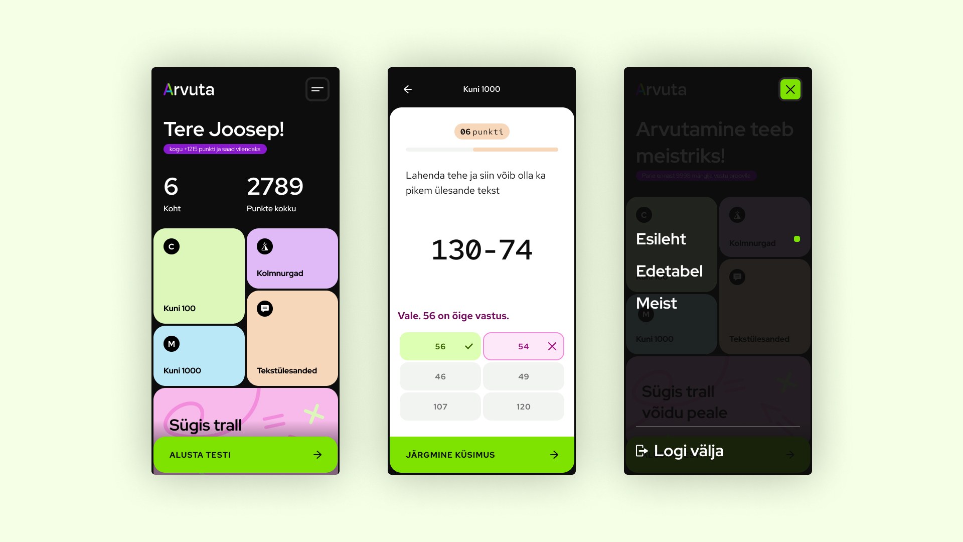 Arvuta mobiilirakenduse UI/UX disain
