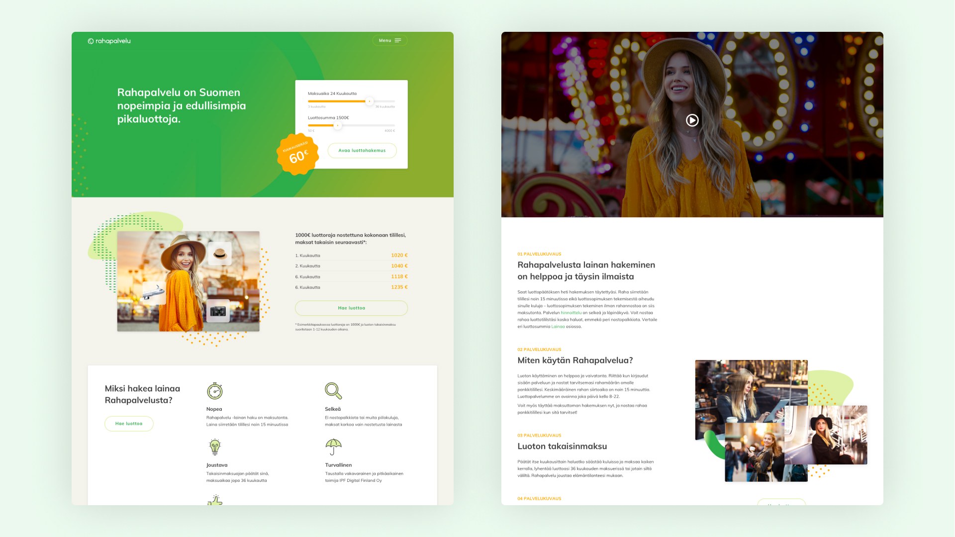 Rahapalvelu kodulehe disain