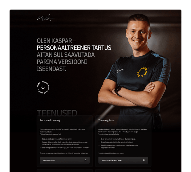 Framer veebileht personaaltreenerile