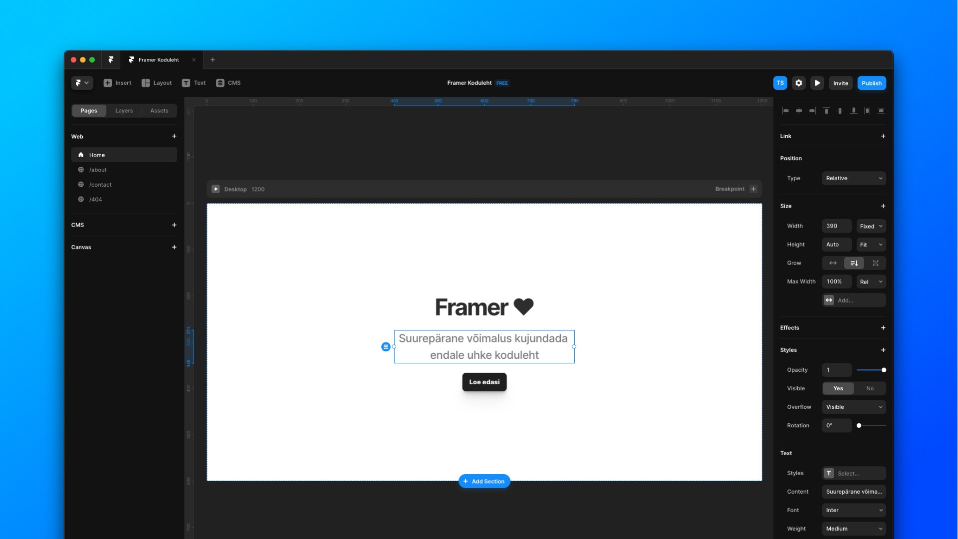 Framer kasutajaliides