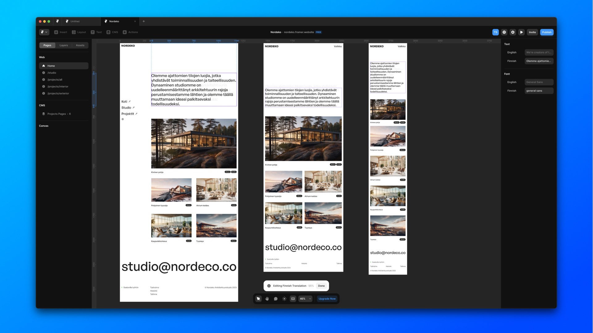 Framer mitmekeelne koduleht