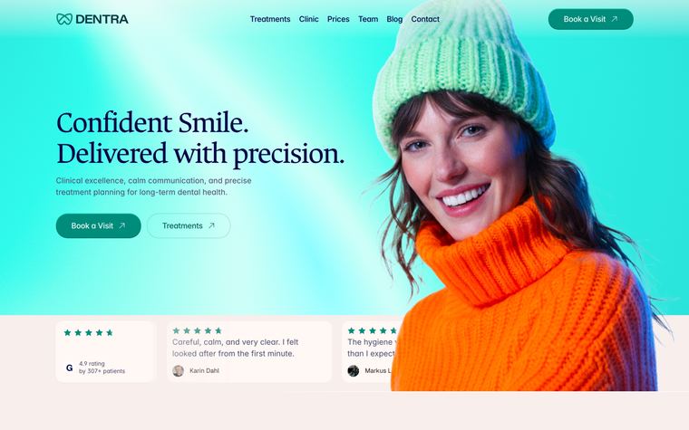 DENTRA dental clinic Framer template preview