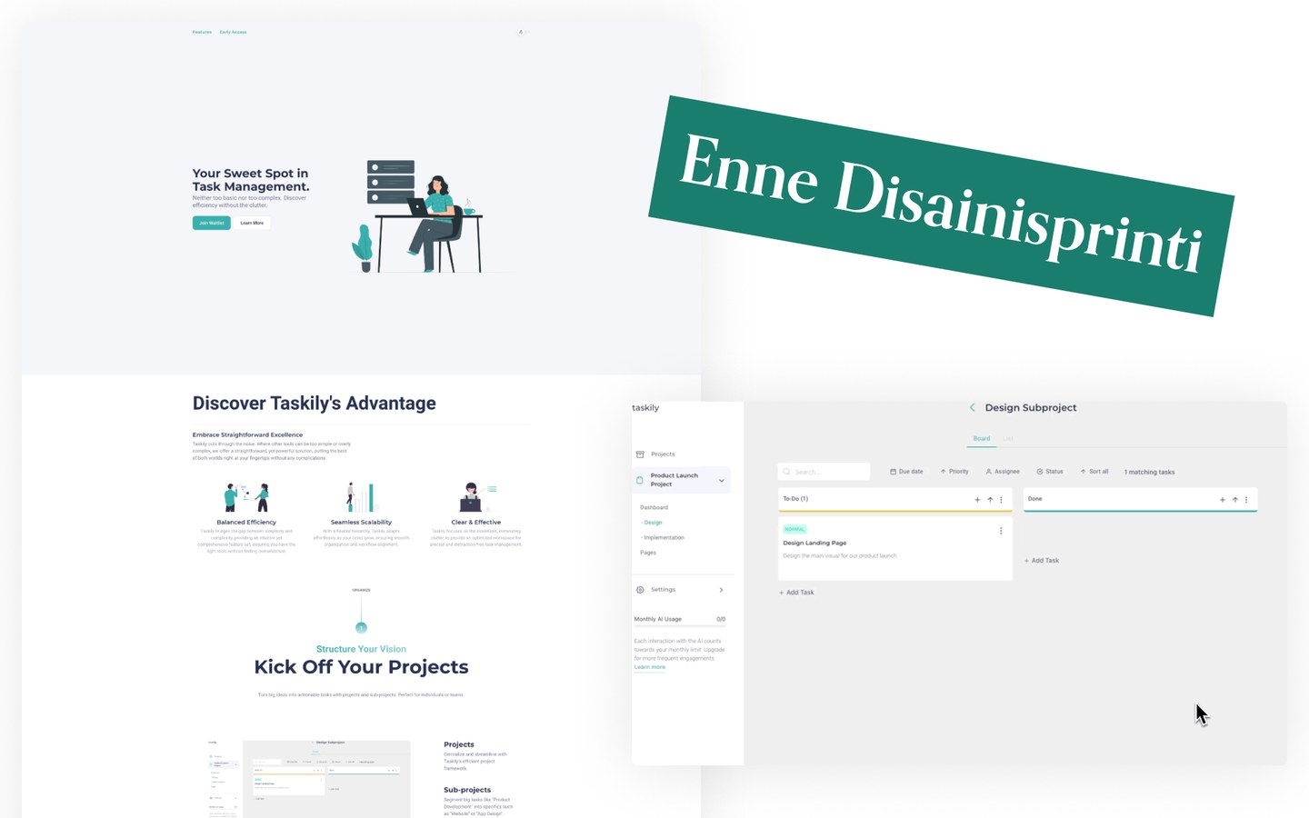 Maandumislehe ja SaaS töölaua kujundus enne disainisprinti