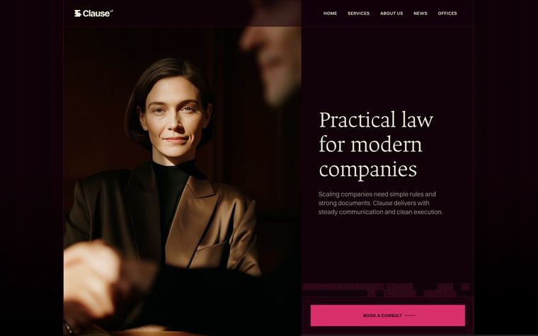Clause law firm Framer template preview