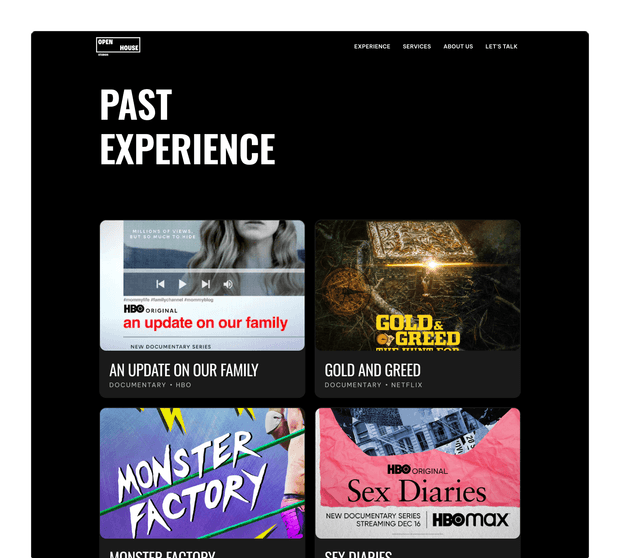 NY Produktsiooni stuudio veebileht Frameris